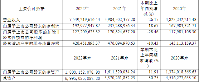 六国化工2022年主要会计数据（单位：万元）