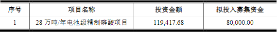 六国化工本次募集资金使用计划（单位：万元）