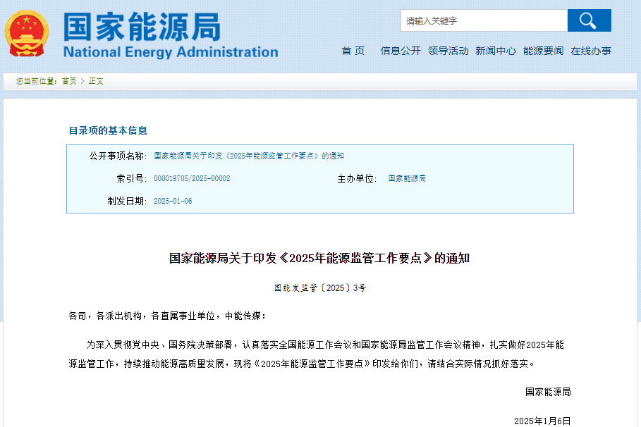 2025年能源监管工作要点