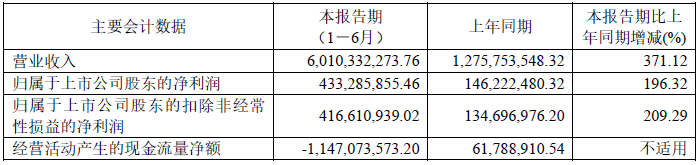 龙蟠科技2022年上半年主要会计数据 单位：元