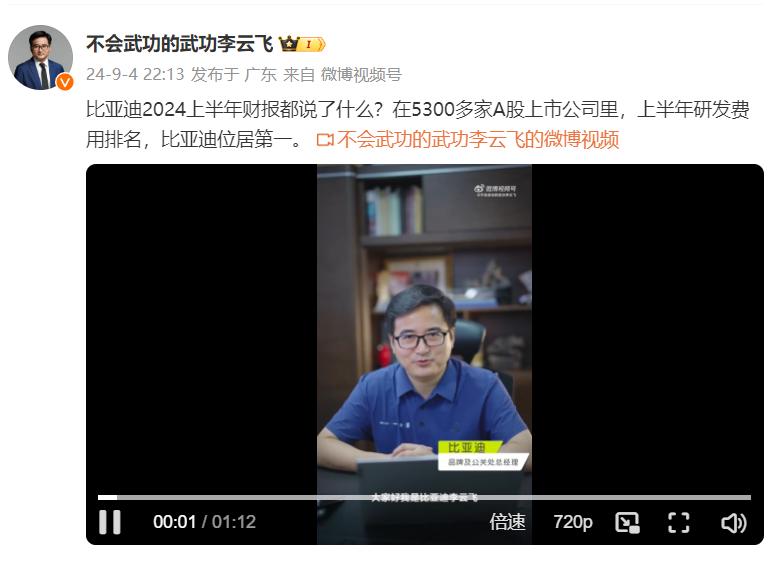 5300家A股公司排名第一 比亚迪上半年研发投入破200亿